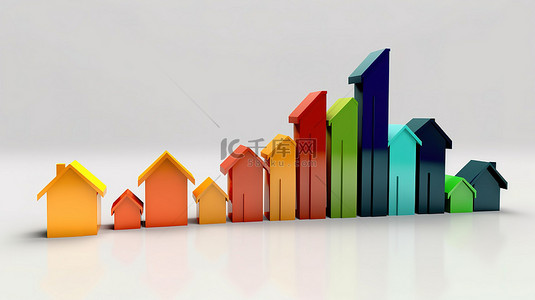 房屋销售上升图的提升 3D 描述