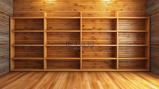 老背景背景图片_空置的木架子和书柜以 3D 形式呈现