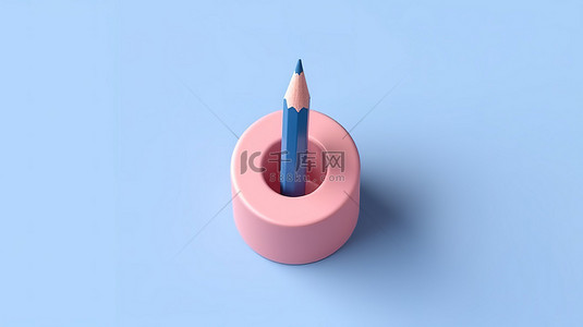 准备开抢背景图片_学校在令人惊叹的 3D 渲染中在微妙的粉红色背景上准备了一支蓝色铅笔