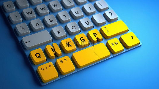 重置您的登录凭据 3D 渲染键盘，带有 qwerty 字母和蓝色背景上的黄色办公室贴纸