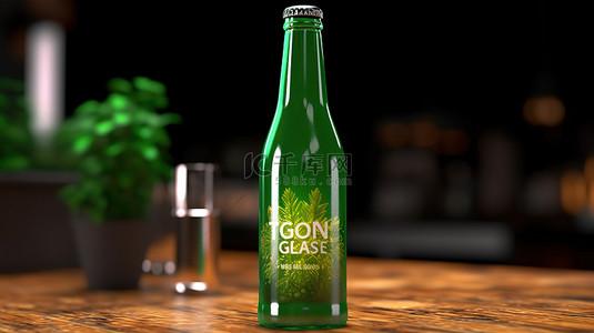 绿瓶饮料模型的 3D 插图