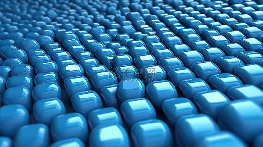3d 渲染的蓝色背景上对称的蓝色药丸阵列