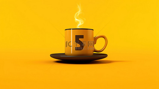 能量的象征 3d 在充满活力的黄色背景上渲染黑咖啡杯