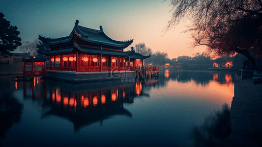 夜景楼房背景图片_古代建筑深色傍晚