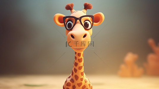 卡通插画鹿背景图片_可爱的卡通长颈鹿在 3D 渲染中栩栩如生