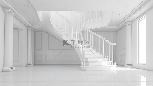 当代家居时尚的白色楼梯 3D 渲染