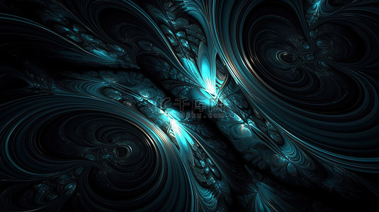 观赏黑色背景壁纸上的蓝线艺术 3D 漩涡