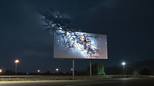 虚拟背景海报背景图片_黑暗天空中的空广告牌虚拟模型 3D 插图
