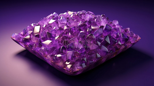 装饰有令人惊叹的紫水晶宝石的方形垫子的 3D 渲染