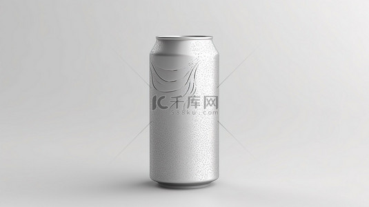 可乐冰背景图片_3D 渲染白色背景，带有带有水滴的空白铝罐
