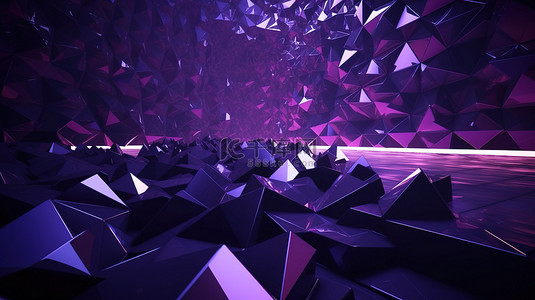 星球几何背景图片_夜总会在 3D 渲染中激发了紫色抽象几何形状