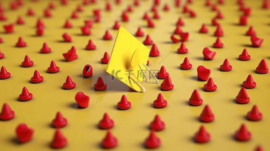 持有打开的黄色便签的红色图钉的 3D 渲染