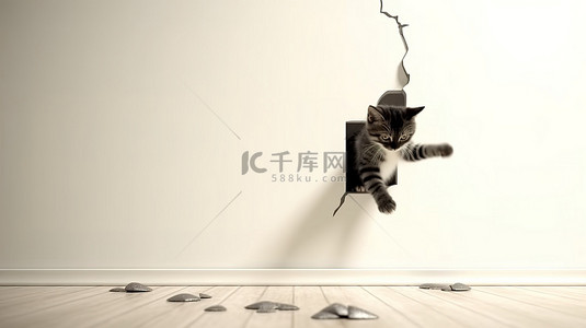 猫可背景图片_猫从墙上滑下来留下的爪痕的 3D 插图