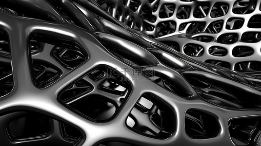 科幻金属黑背景图片_高科技金属结构抽象 3d 渲染