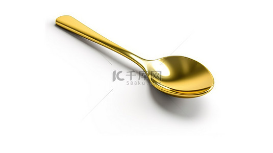 早餐桌面背景图片_白色背景下发光的金汤匙的 3D 渲染