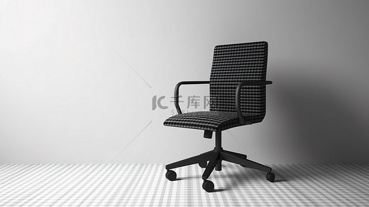 浅色家具背景图片_现代金属框架黑色办公椅，浅色背景 3D 渲染插图