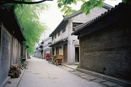 中国石头背景图片_一座石头建筑矗立在小巷里