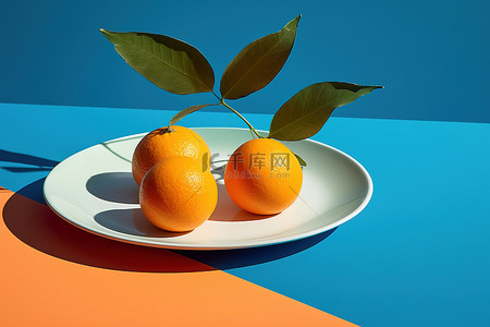 盘子上的橙色 蓝色上的橙色