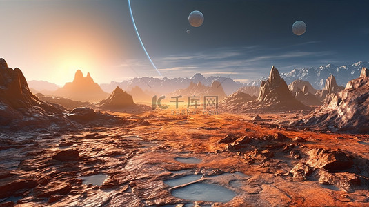 科幻地形背景图片_外星地形 外星世界全景的 3D 渲染