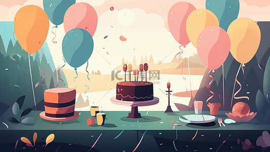 蛋糕气球礼物背景图片_派对蛋糕庆祝扁平