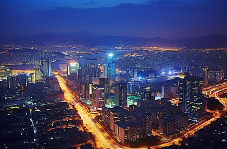 高路背景图片_首尔城市夜景