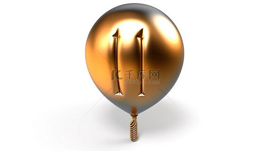 白色背景上带有金属气球的金色第一，非常适合庆祝折扣销售假期和周年纪念日 3D 渲染