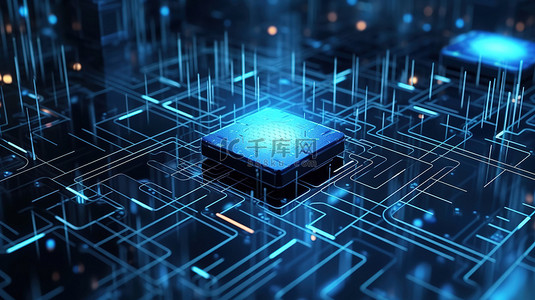 具有线框和人工智能技术的未来 3D 网格网络插图，用于网络安全