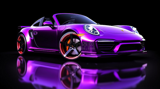 高级赛车调整紫色轿跑车小型跑车，带车轮延伸和特殊零件 3D 渲染