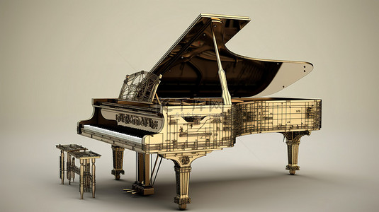 音乐琴键背景图片_通往老式钢琴 3D 琴体和线材模型的路径