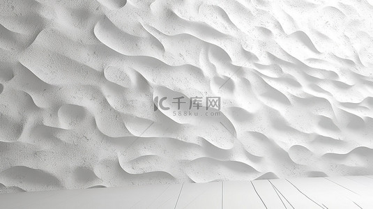 3D 渲染的纹理白色石膏墙的详细视图