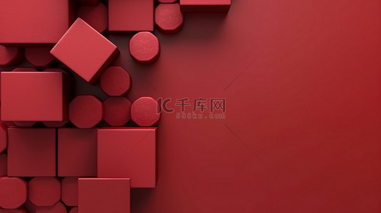 红色几何背景背景图片_栗色红色几何形状极简主义 3D 平躺产品展示背景