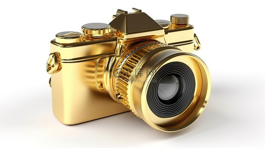 八角笼中电影背景图片_干净的白色背景上技术黄金相机的 3D 渲染