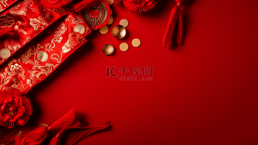 红色丝绸金币中国风格广告背景