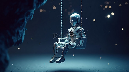 儿童机器人背景图片_3D 渲染中的银河摇摆 AI 机器人