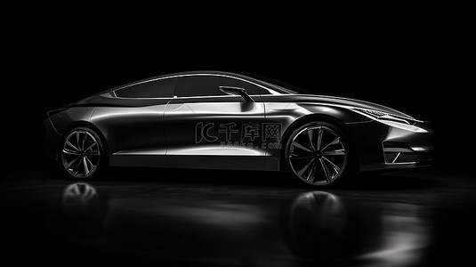黑色背景下 3D 渲染的灰色运动高级轿跑车概念车