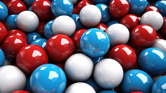 蓝色红色和白色 3D 渲染球体的背景