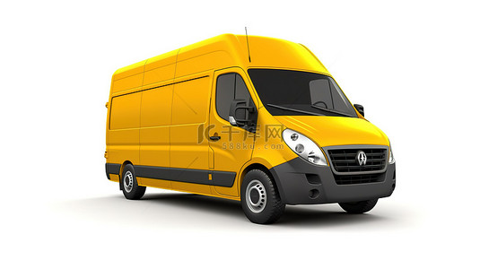 黄色公交车背景图片_白色背景上的空白画布 3D 黄色商用货车完美适合设计和徽标定制