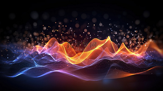 动态声波背景图片_技术启发抽象音乐背景中动态声波和粒子流的未来派 3D 渲染