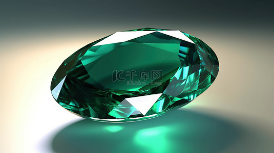 翡翠戒指背景图片_椭圆形祖母绿宝石的 3d 渲染