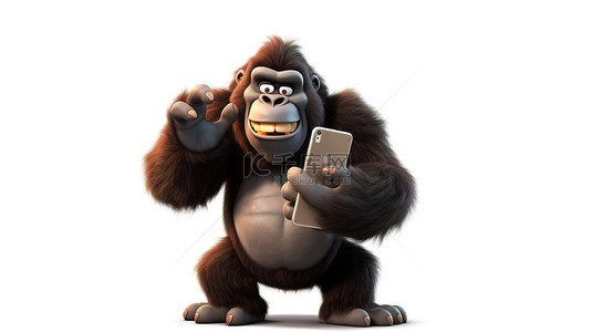 3d 大猩猩角色玩手机