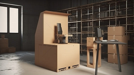 3D渲染机扫描工厂纸箱