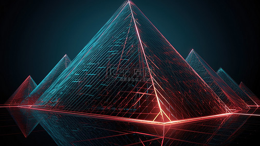 具有 3d 三角形线框的抽象背景的 2d 透视