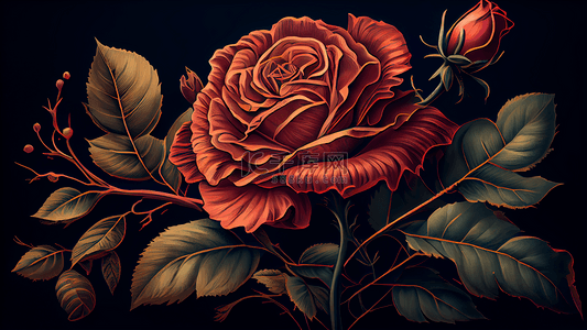 花卉红玫瑰插画背景