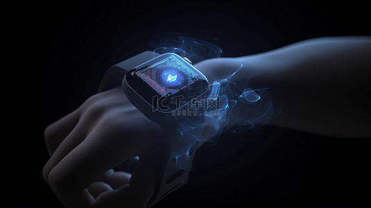 戴着智能手表的手的 3D 插图