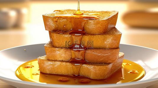 中國食品背景图片_3D 渲染中的蜂蜜釉面吐司