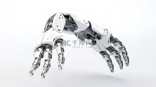 开放背景背景图片_具有开放手掌白色背景的机器人手的 3D 模型