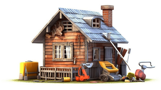 屋顶维修背景图片_空白背景上的孤立 3D 插图家庭维修