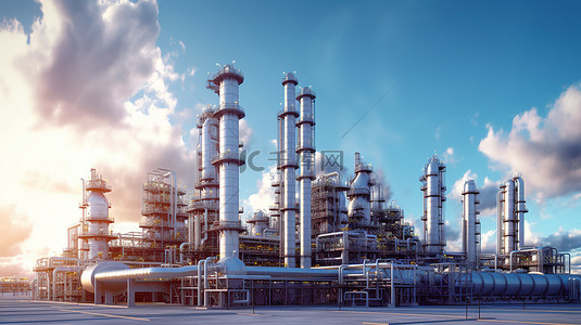 石油化工背景图片_炼油厂化学生产和废物处理厂的 3D 渲染外部可视化