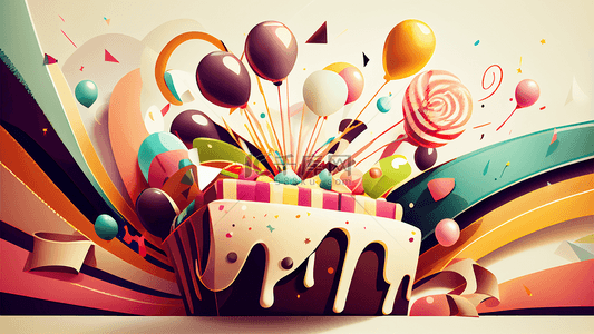 生日蛋糕气球彩条惊喜