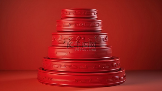 中国背景红色背景图片_中国新年品牌产品的红色 3D 渲染讲台